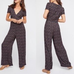 Free People Floral Black Jumpsuit Size 6